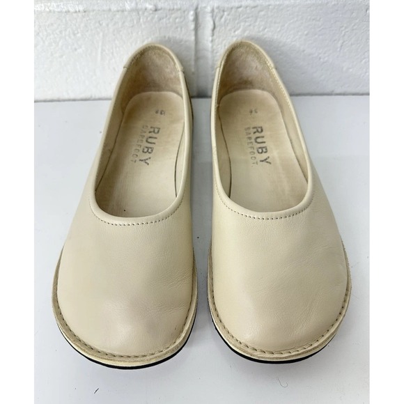Ruby Barefoot Shoes - RUBY Barefoot Beige Leather Wife Toe Box Minimalist Flats / Women's 38 US 7.5